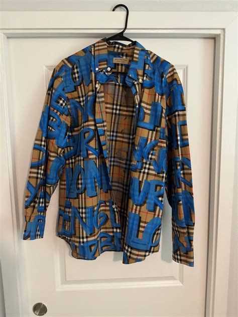 burberry graffiti shirt blue|Burberry London Graffiti Shirt Long Sleeve Size 38 blue Rare.